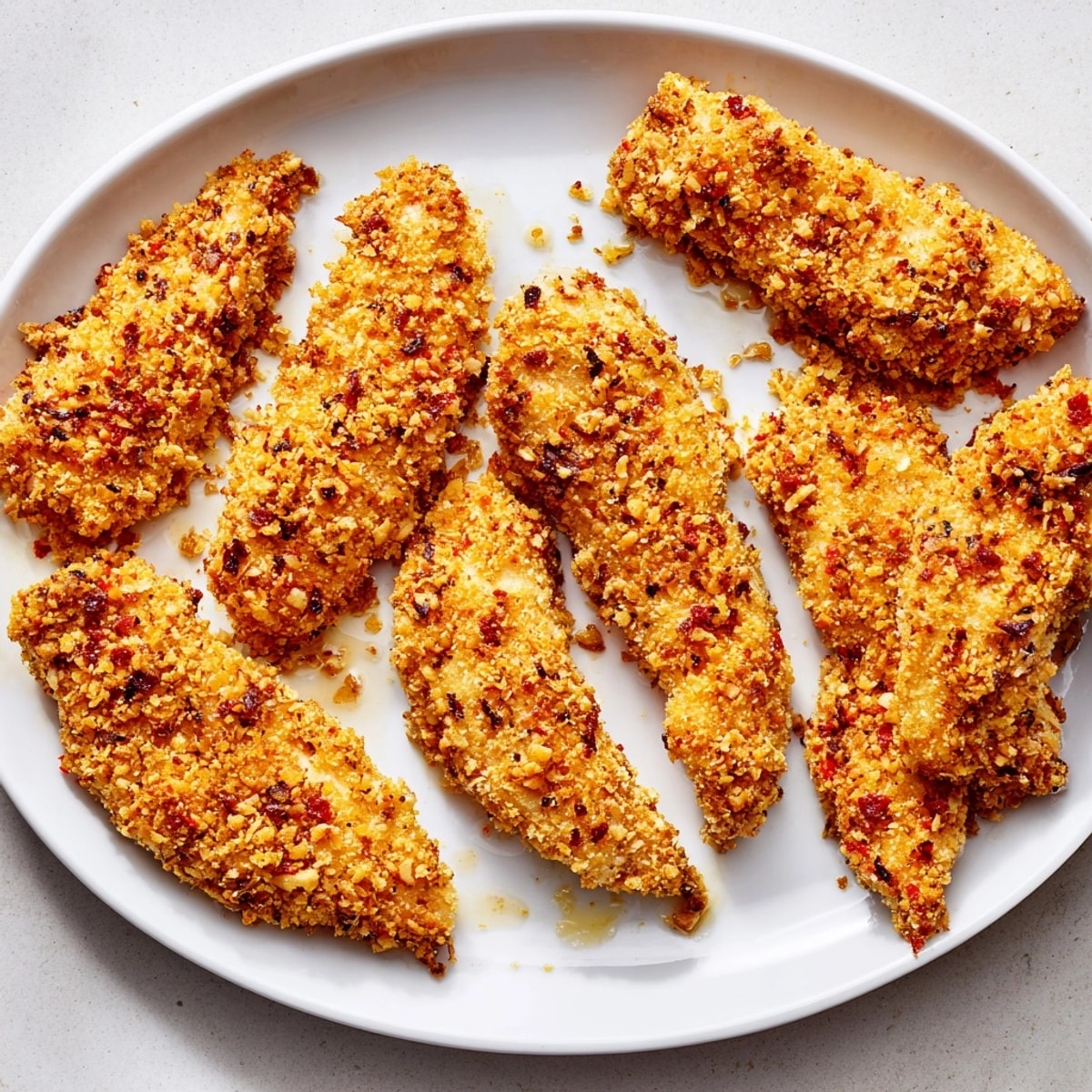 Hot, crispy baked chicken tenders displayed on parchment, perfect for a kid-friendly dinner.