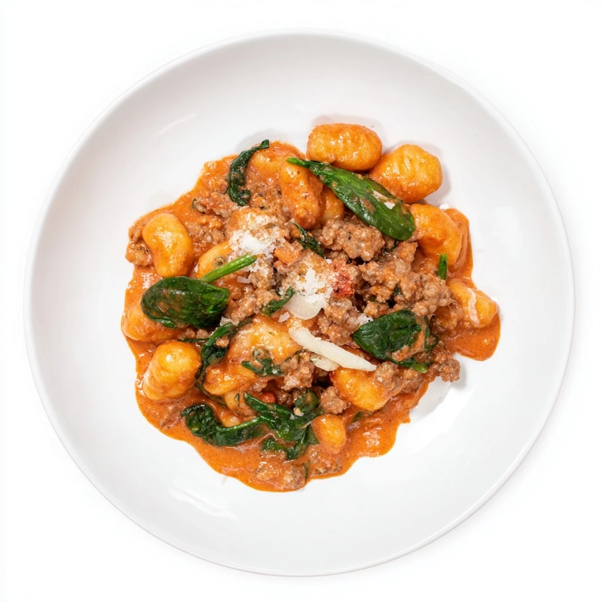 Image of Creamy Tomato and Sausage Gnocchi: a rustic bowl brimming with cheesy, saucy pasta and sausage.