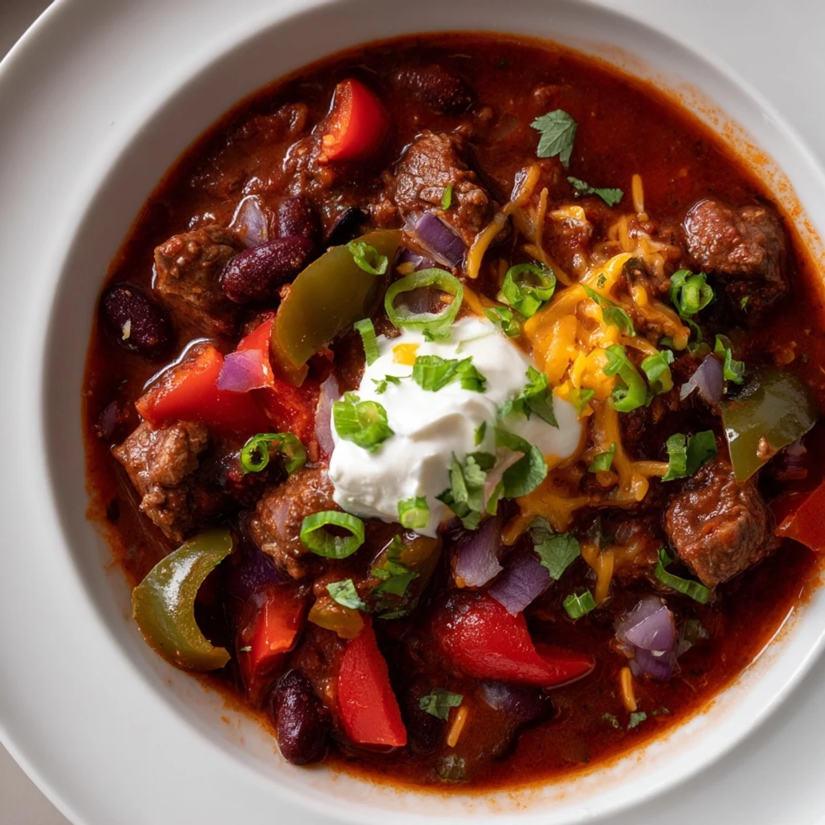 A bubbling pot of Winter Warming Chili con Carne, offering warmth for a chilly evening with friends.