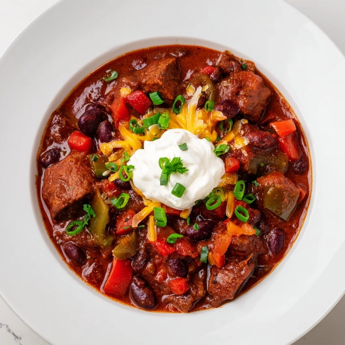 Served with toppings, this Winter Warming Chili con Carne looks delicious with a vibrant texture, perfect comfort food.