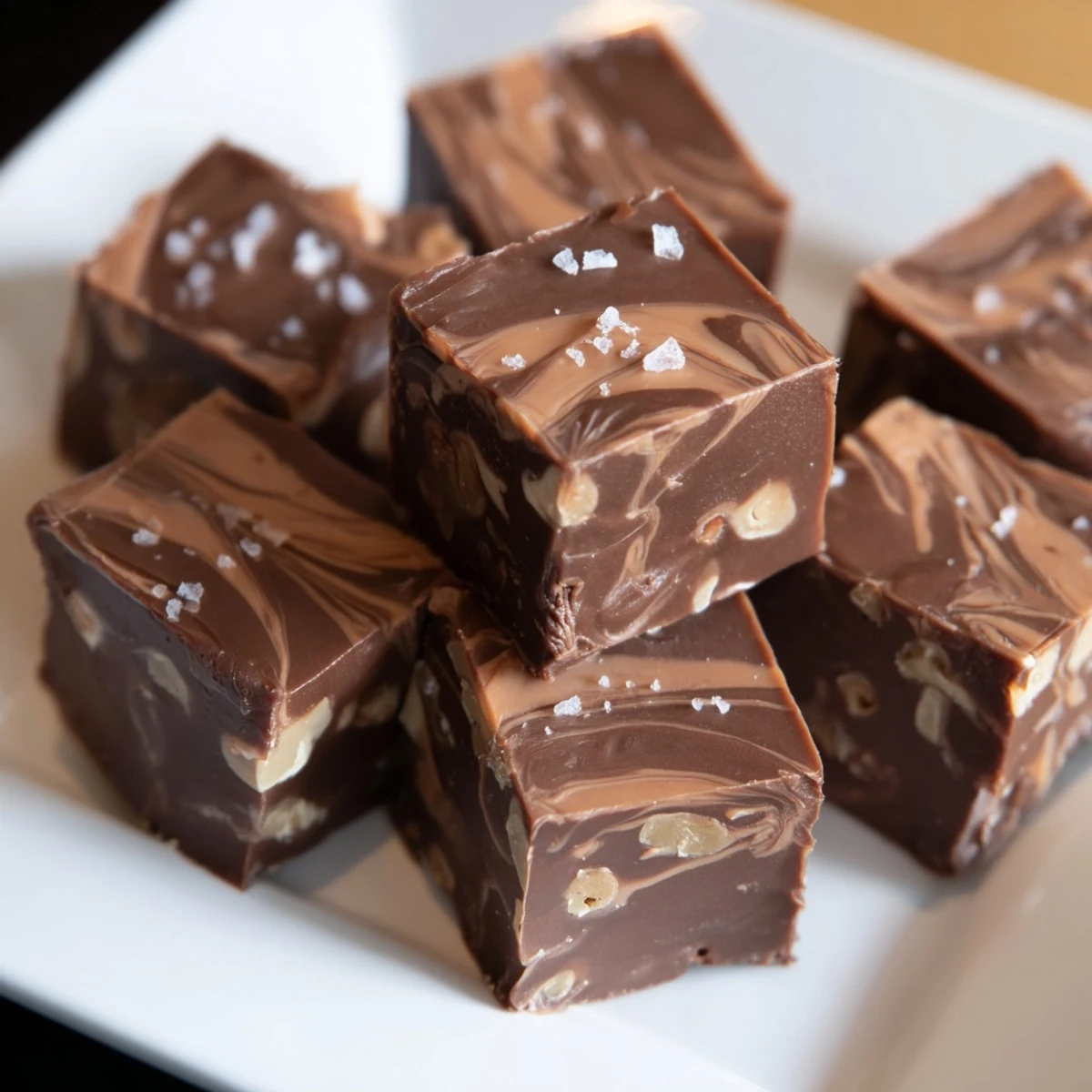 Creamy Easy Chocolate Fudge, freshly cut and ready to serve, a perfect homemade dessert.