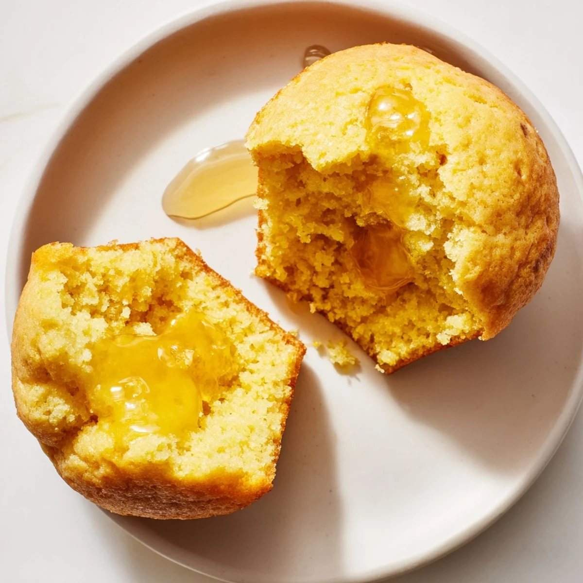 Golden, fluffy honey butter cornbread muffins, perfect with a warm, melty texture.