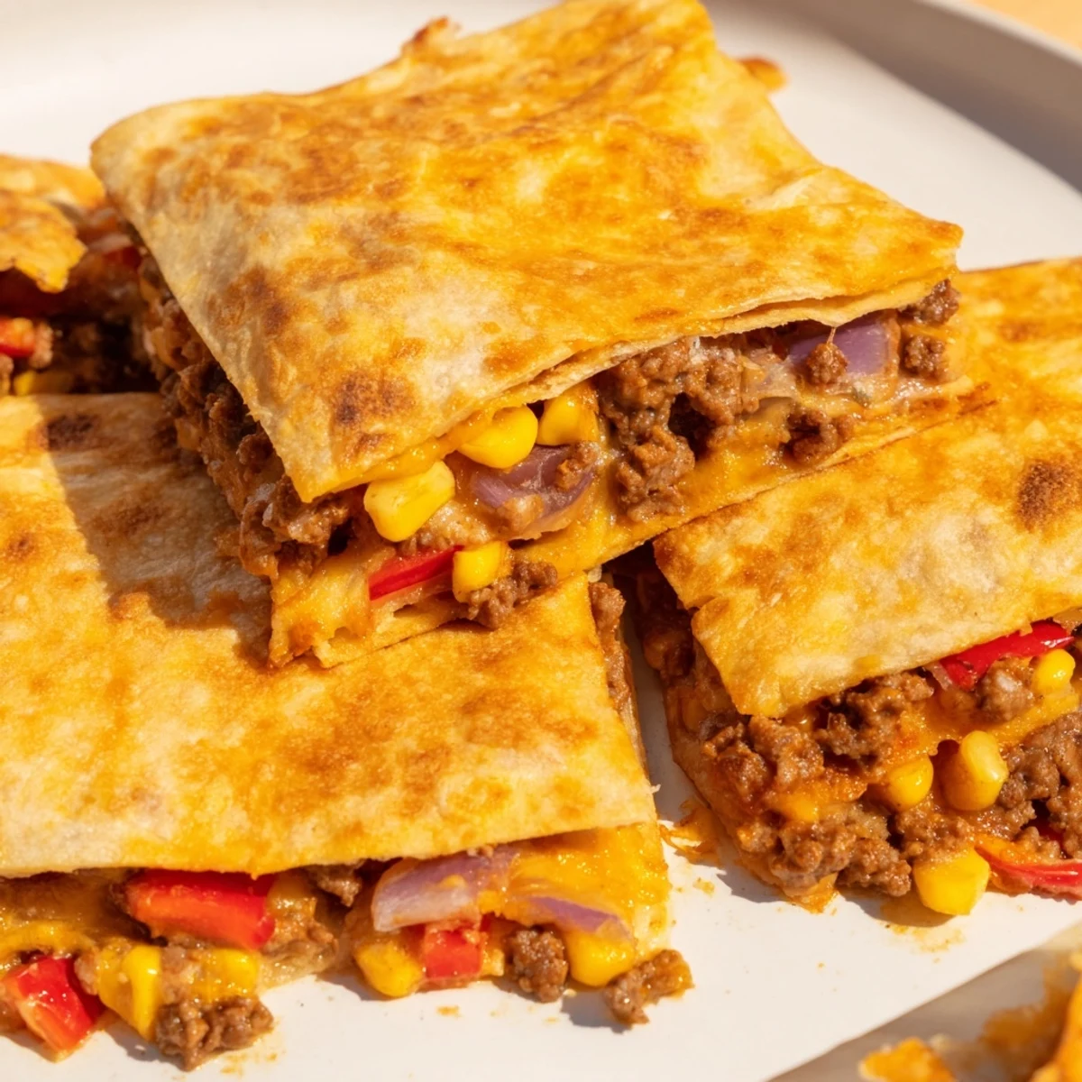 Crispy cooked sheet pan quesadillas, overflowing with cheese and colorful vegetables, a delicious meal.