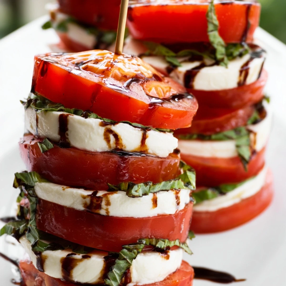 Enjoy this fresh and elegant Tuscan Pillar; see the bright red tomatoes, white cheese, and green basil.