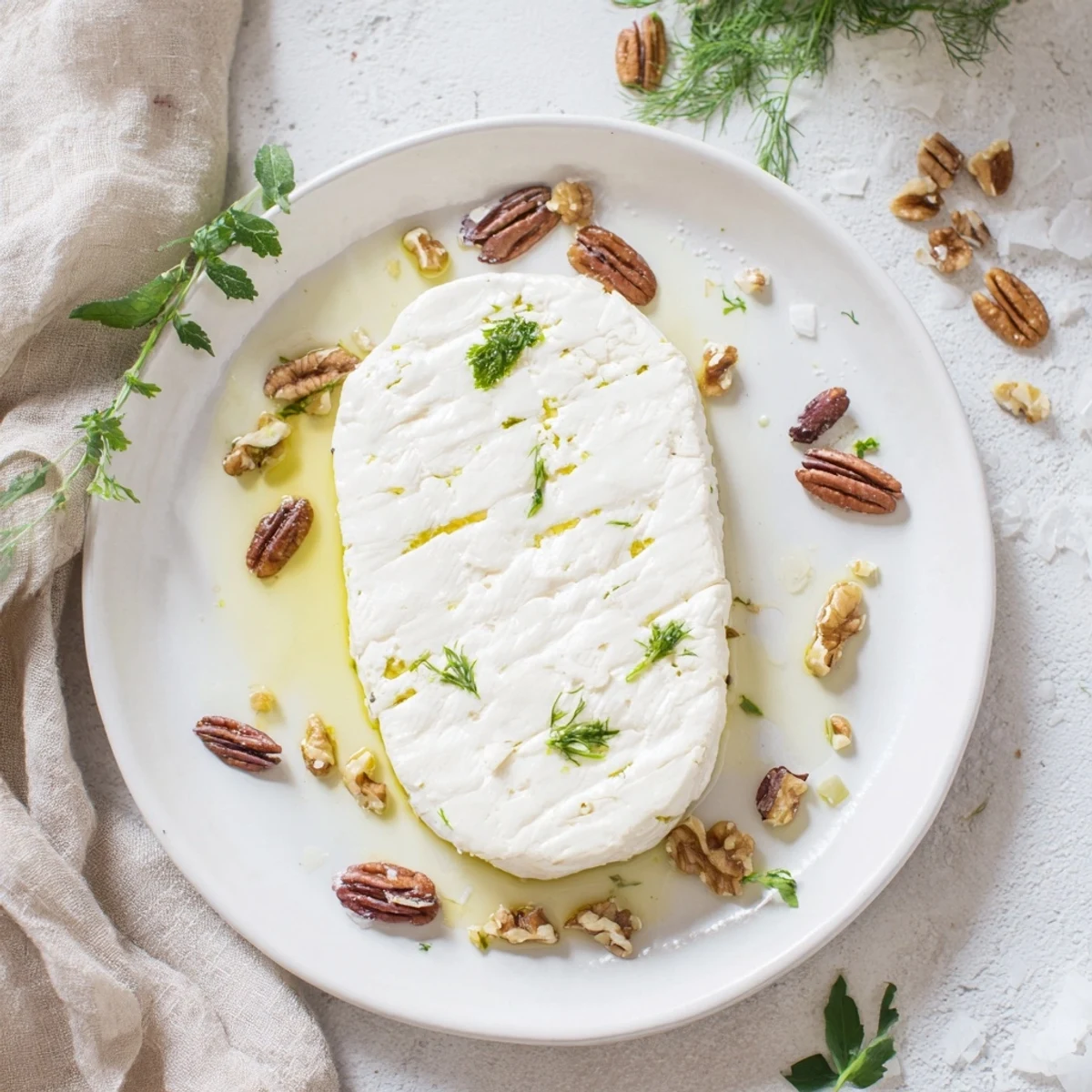 Creamy Fossil Record appetizer made with cheese, fresh herbs, and rustic nuts for serving.
