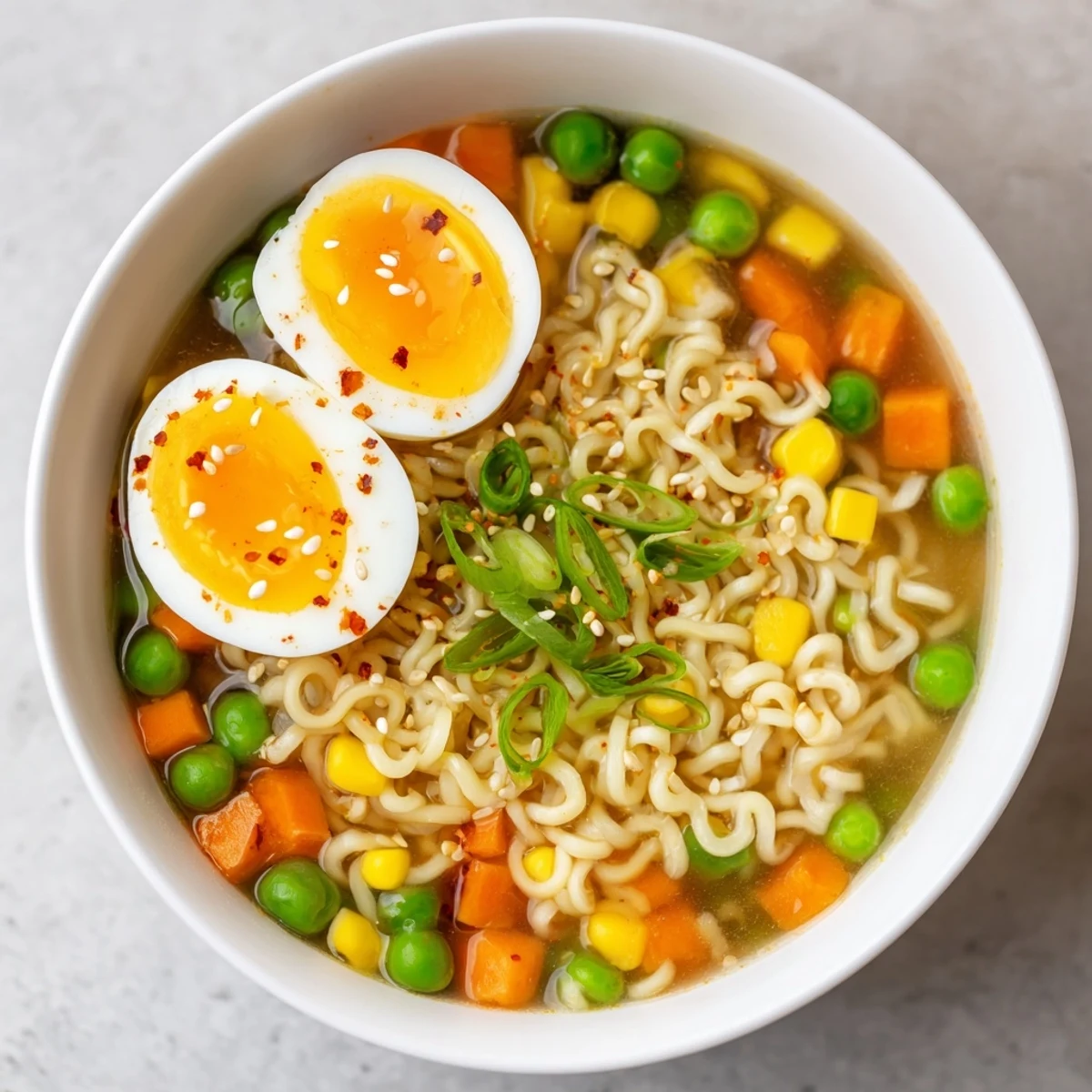 A comforting, flavorful view of Ramen Upgrade with Frozen Peas, perfect for a quick and easy weeknight meal.