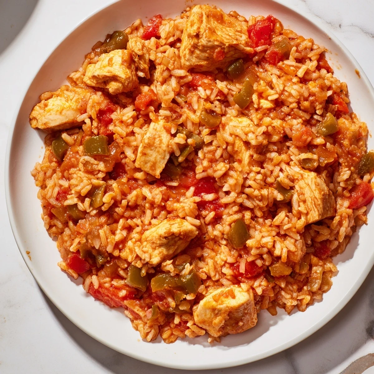 Steaming One-Pot Chicken and Rice, a budget-friendly meal with tender chicken and flavorful seasoned rice.