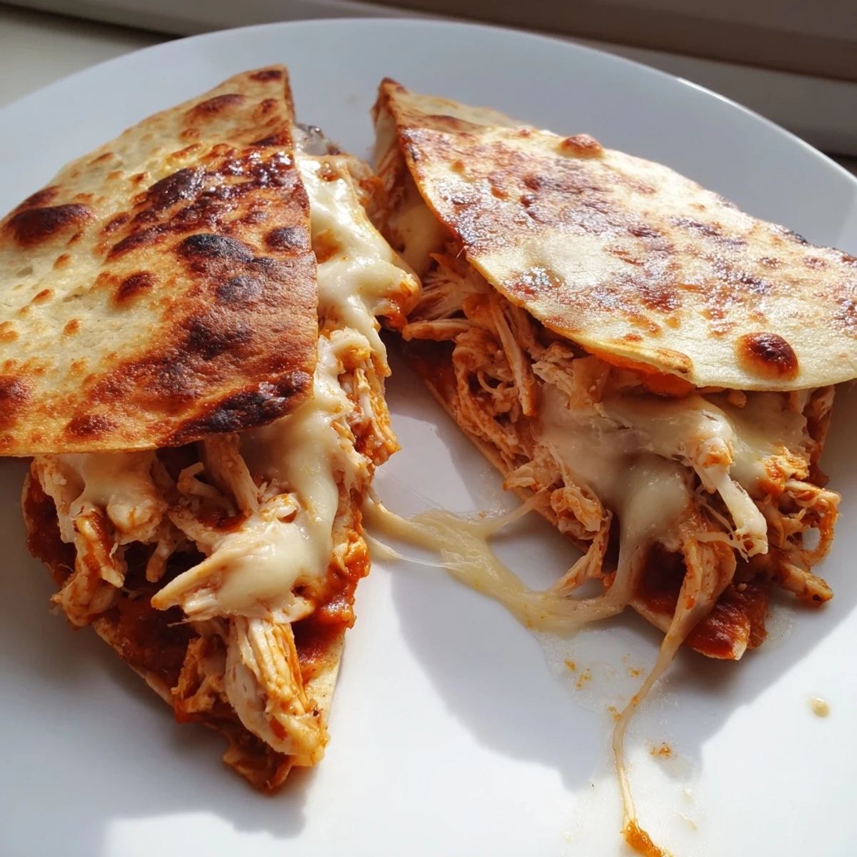 Crispy, cheesy leftover pizza grilled cheese: melted mozzarella hugs flavorful shredded chicken inside.