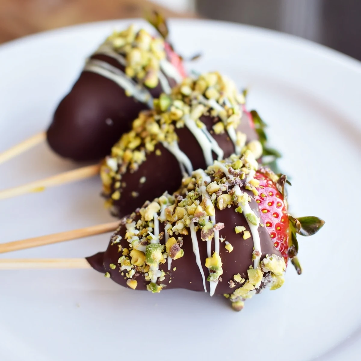 Fresh, juicy strawberries threaded onto skewers, coated in rich chocolate, making these Chocolate-Dipped Strawberry Skewers a delicious treat.