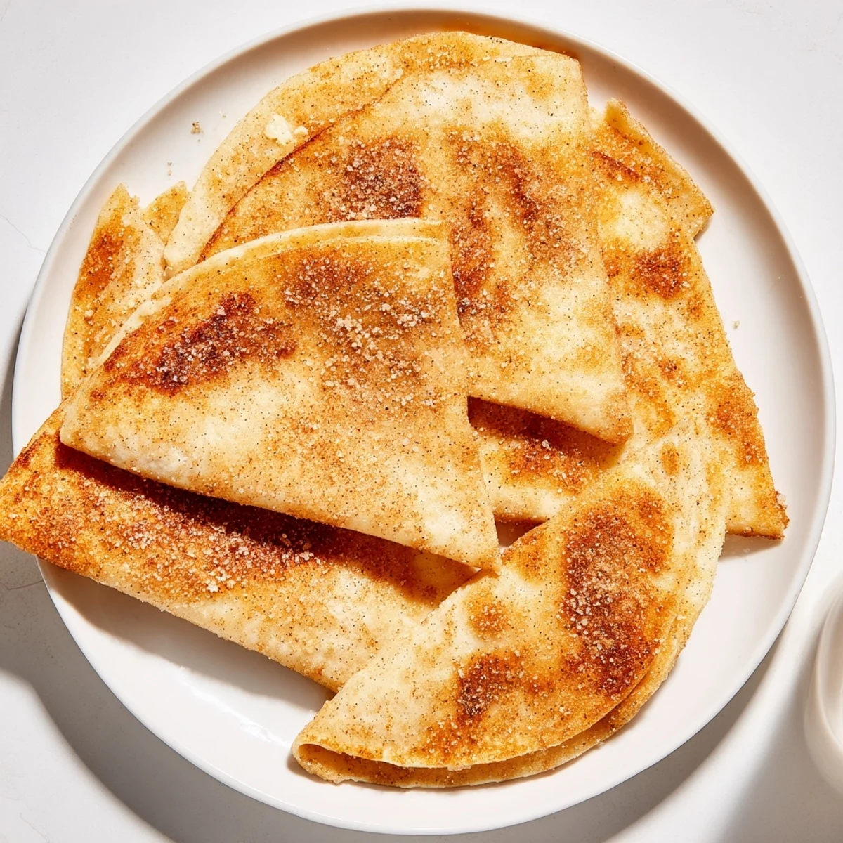 Freshly baked cinnamon sugar tortilla chips, served warm and ready to dip in chocolate sauce or whipped cream.
