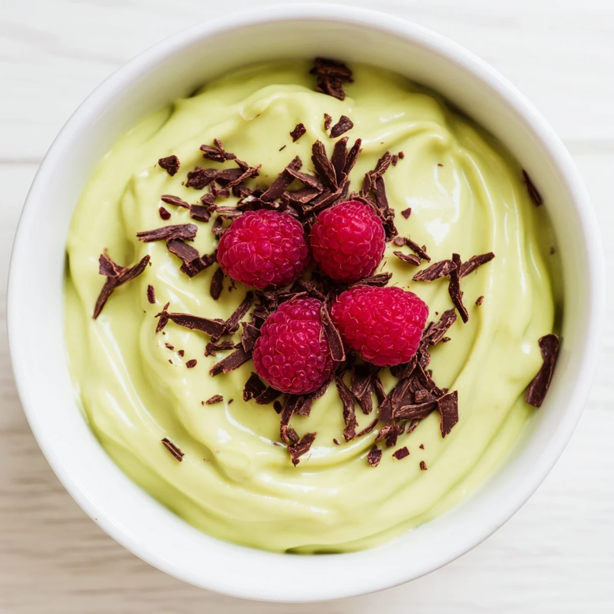Creamy avocado chocolate pudding, swirled and topped with fresh berries, offers a decadent dessert.