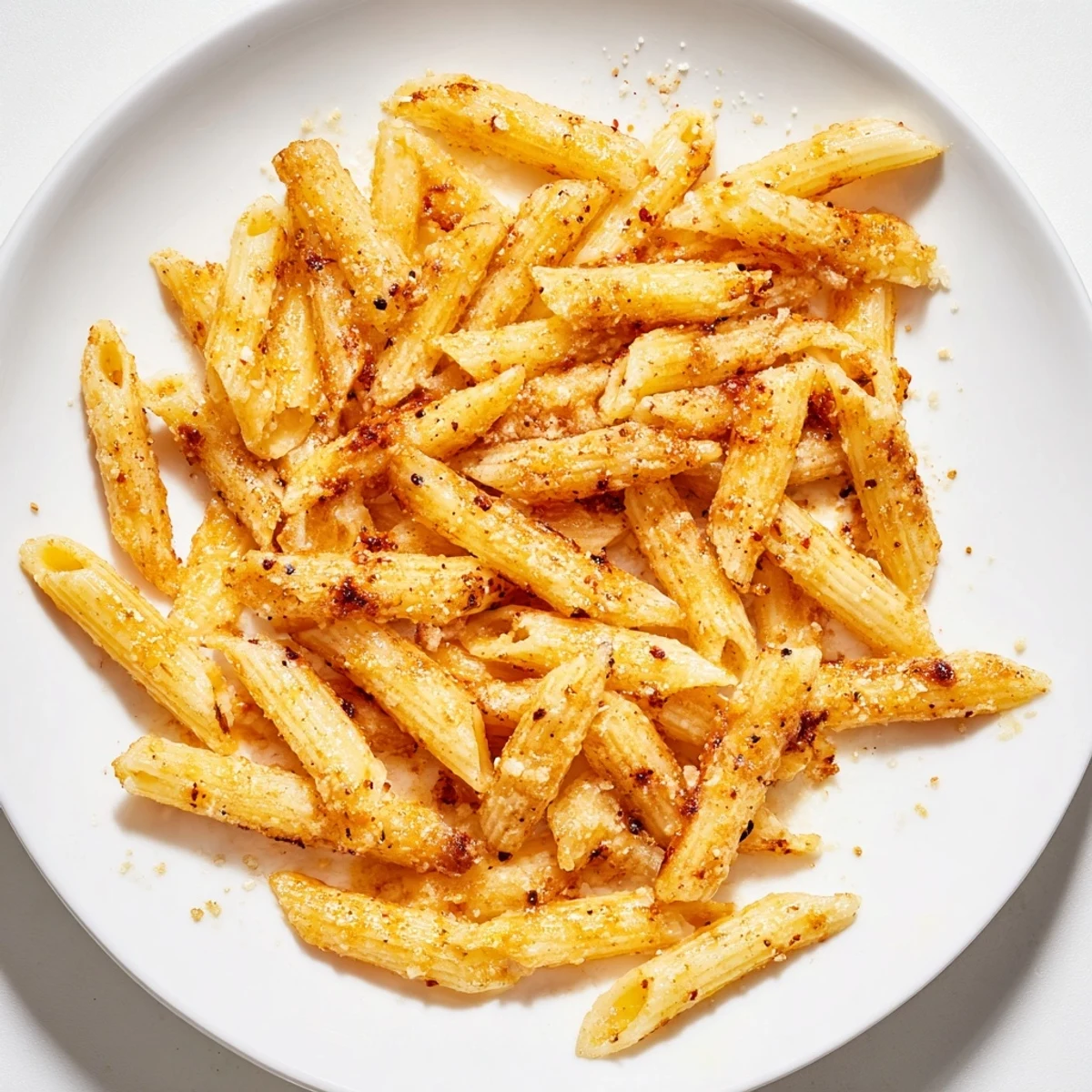Golden, crispy pasta chips, perfectly air-fried, ready to enjoy as a flavorful snack.