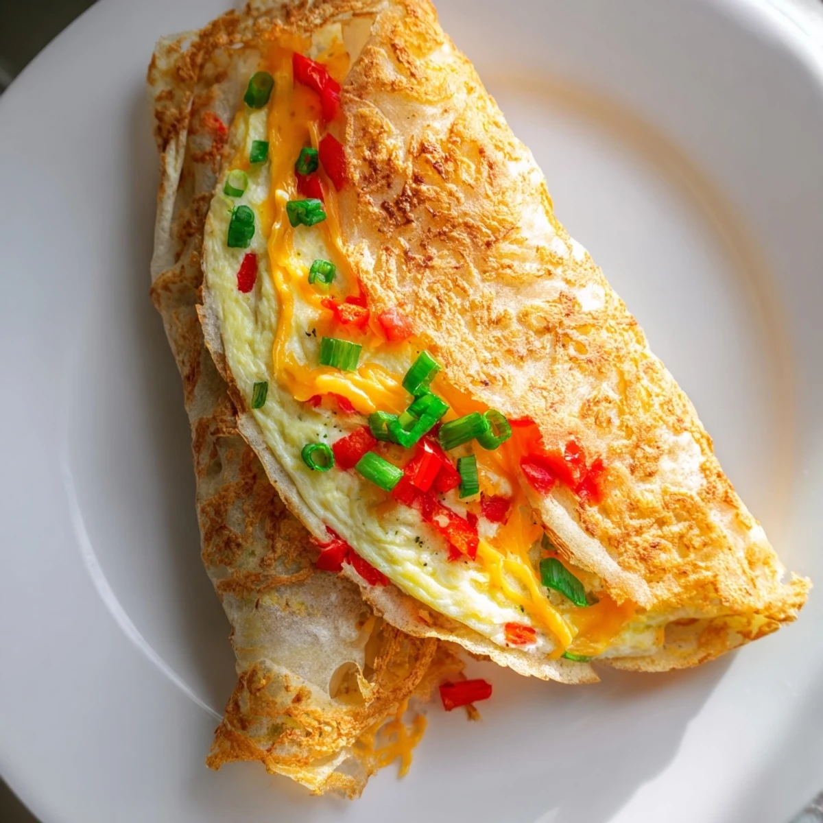 Crispy Rice Paper Egg Cheese Wrap served hot, a delicious and easy fusion breakfast meal.