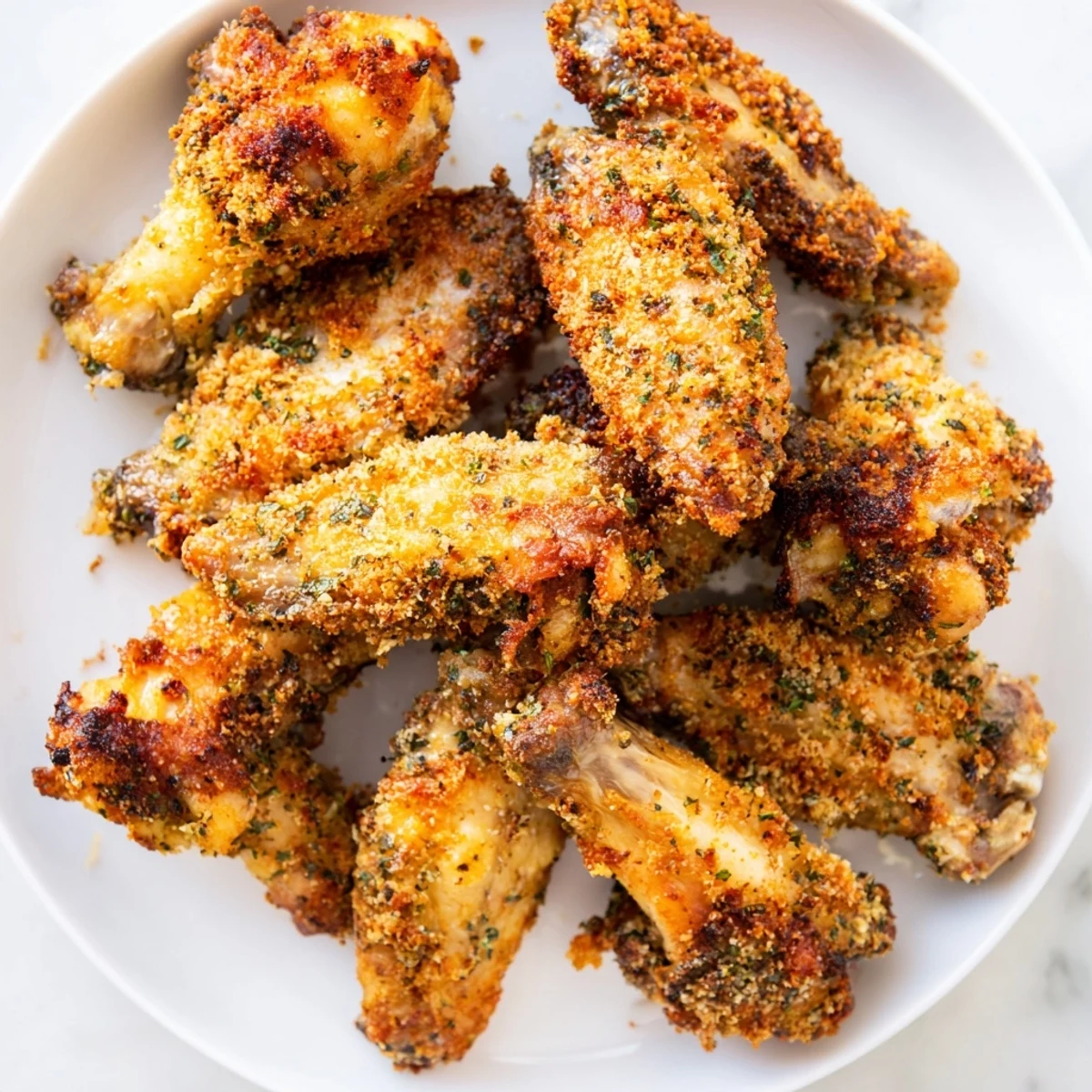 Golden, crispy Baked Parmesan Chicken Wings, ready to serve with ranch, a delicious appetizer.