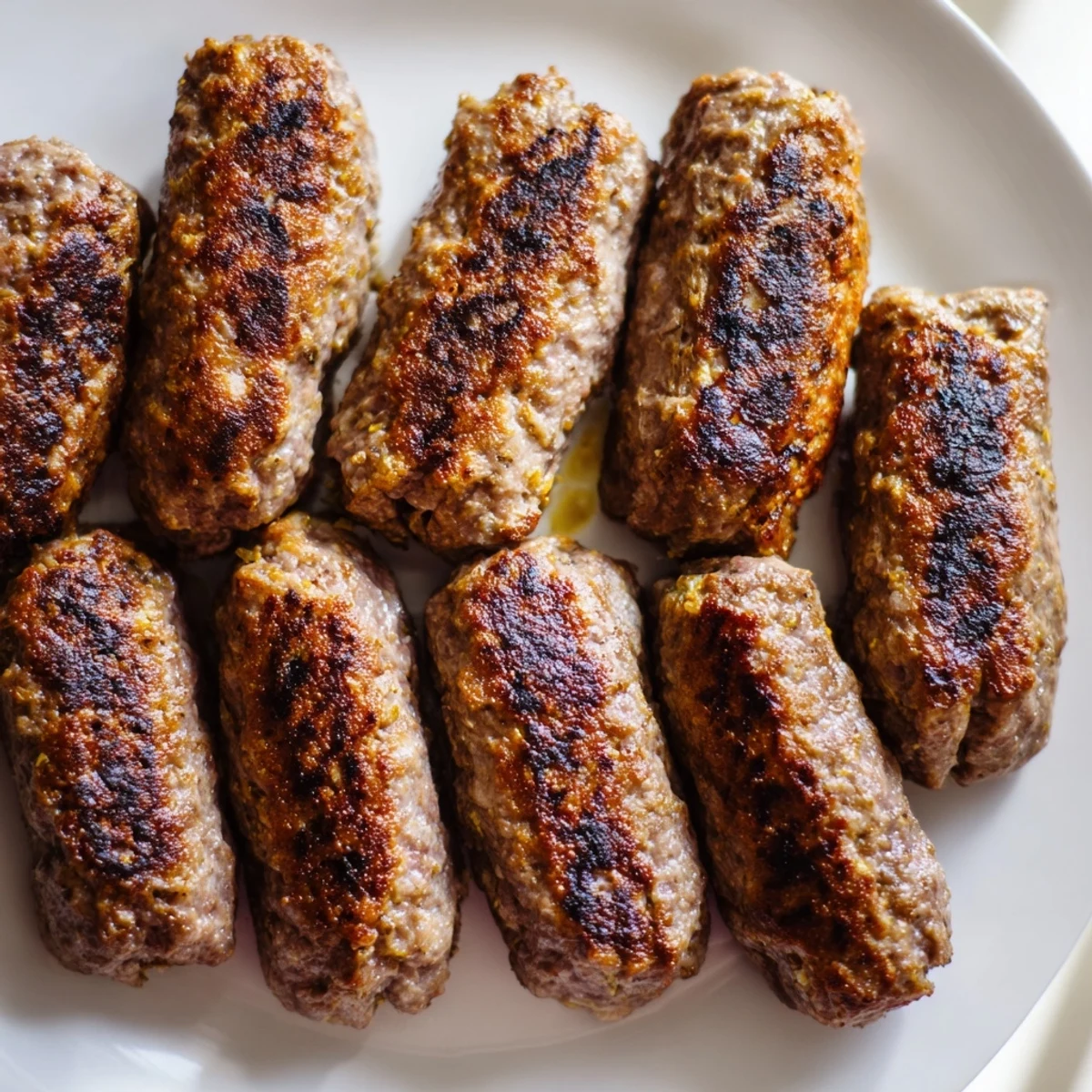 Delicious Romanian mici sausages, generously portioned, offering a taste of authentic Eastern European grilling.