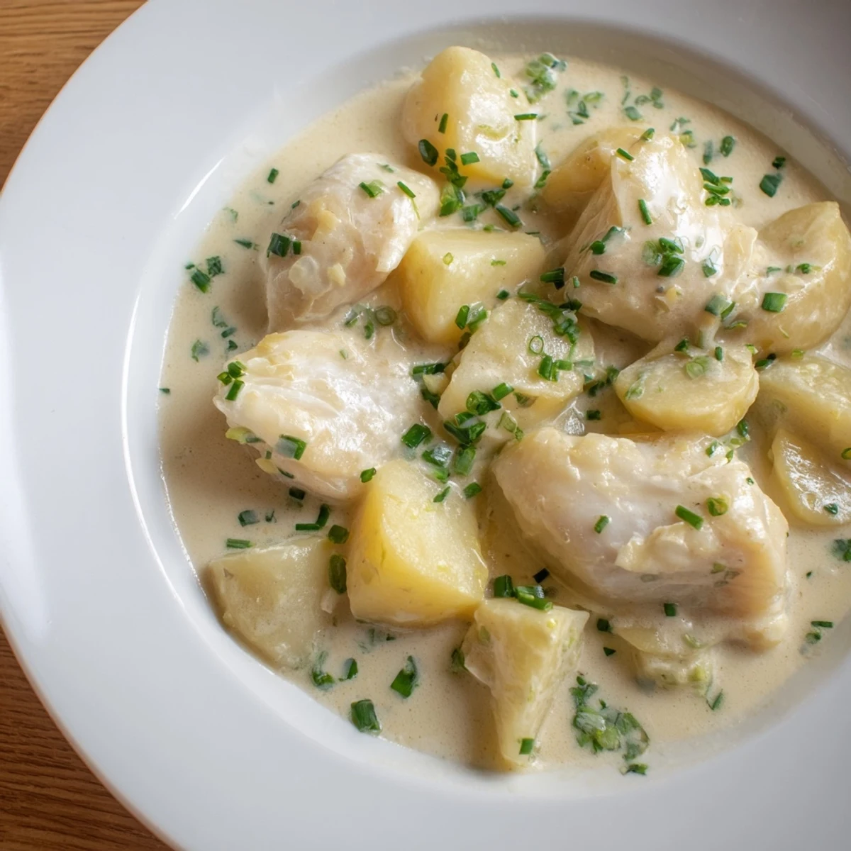 Steaming-hot Icelandic Fish Stew, creamy and savory, with chunks of tender white fish and fluffy potatoes.