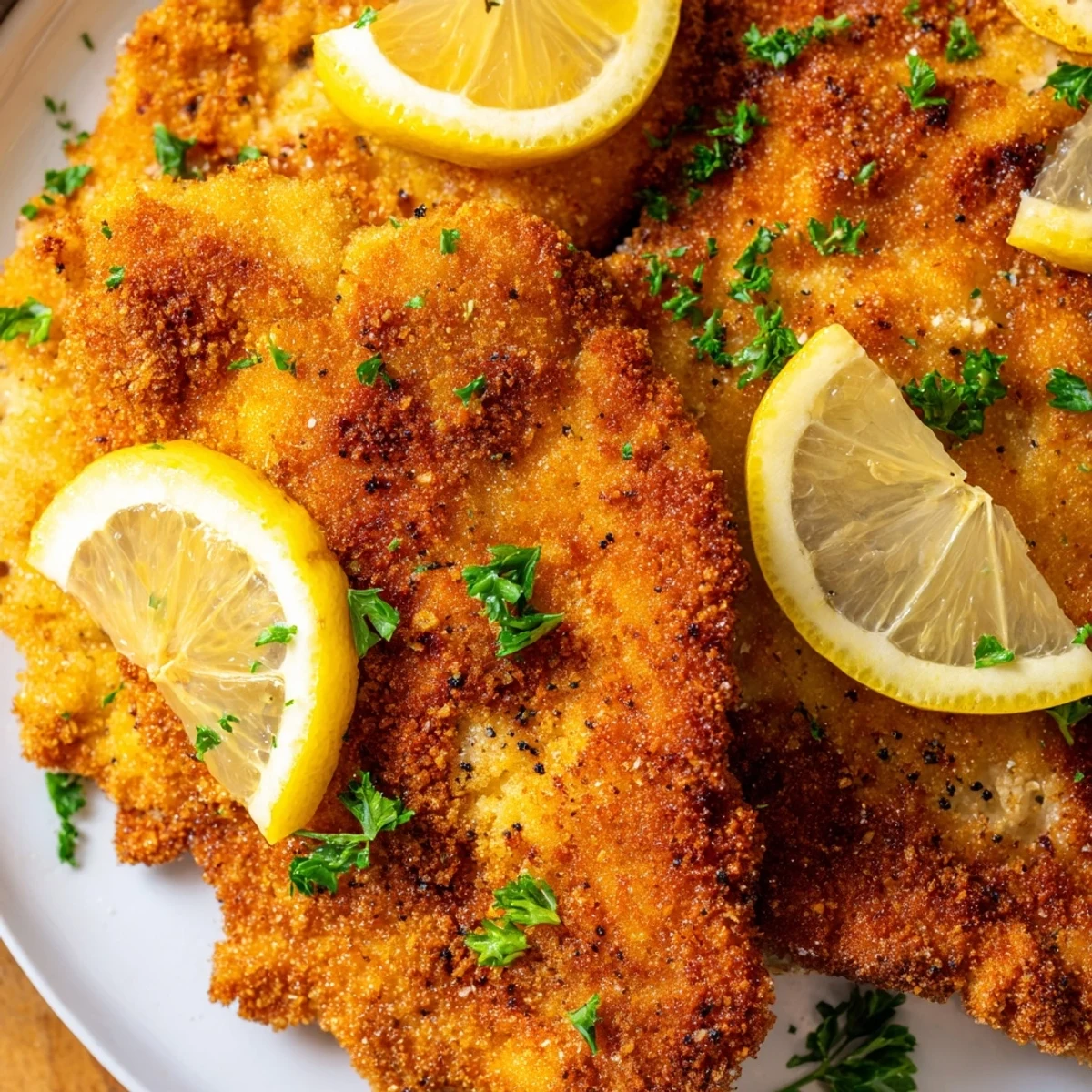 Deliciously breaded German schnitzel, perfectly cooked, offering a satisfying crunch with every bite.
