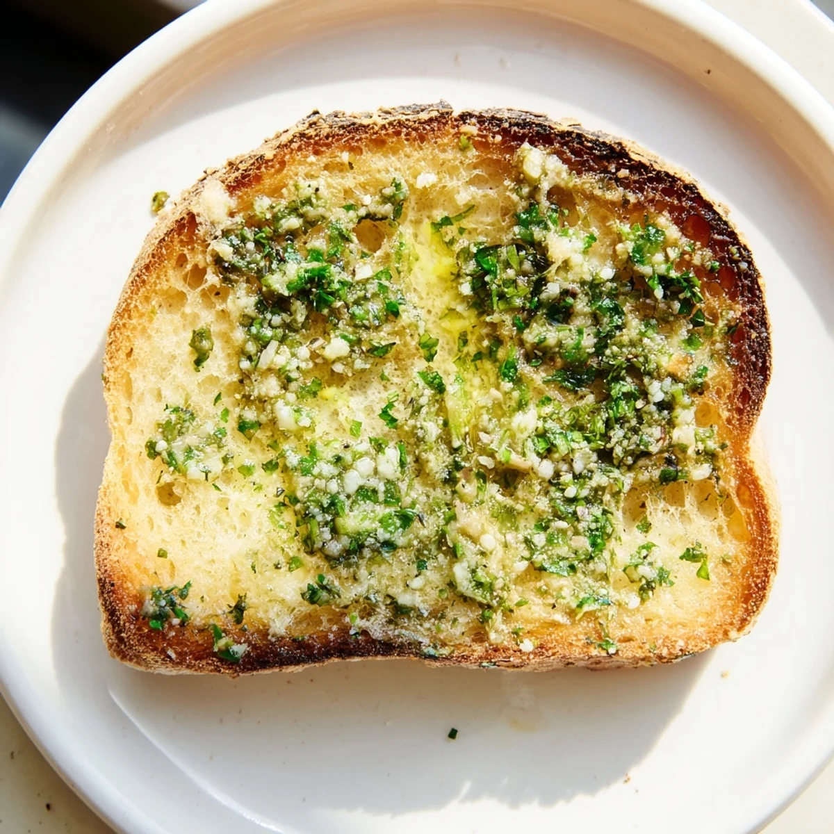 Golden Herb Butter Toast, made with crusty bread and a generous layer of parsley, chives, and thyme compound butter.