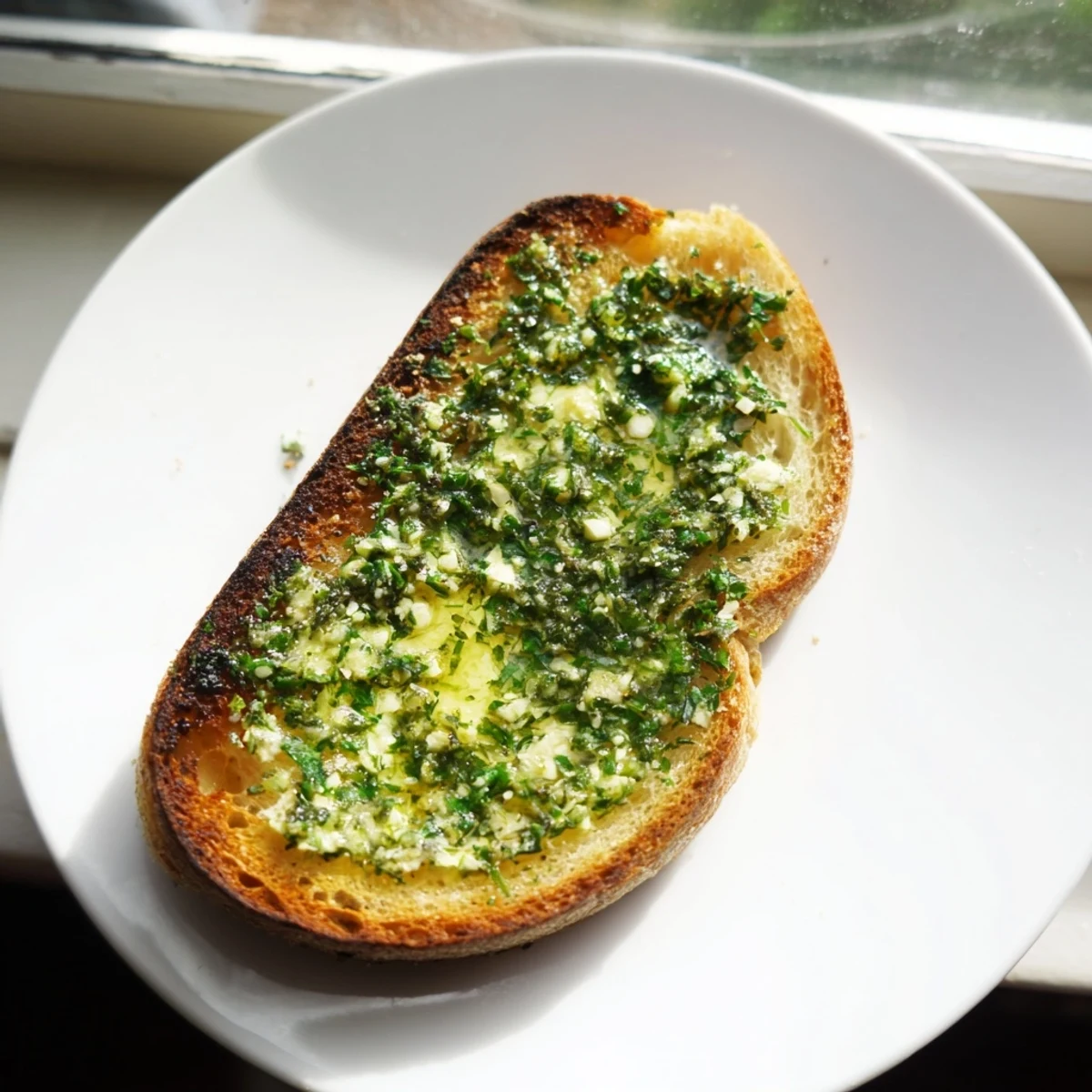 Warm Herb Butter Toast on a plate, ready to serve as an easy appetizer or side with melted herb butter.