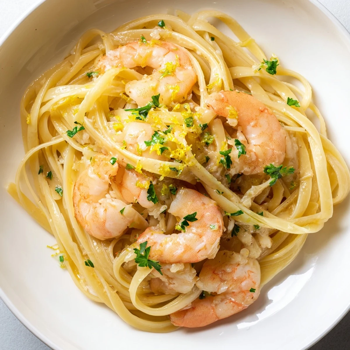 This easy Garlic Butter Shrimp Linguine is ready in 25 minutes, served hot with a bright lemon wedge.  