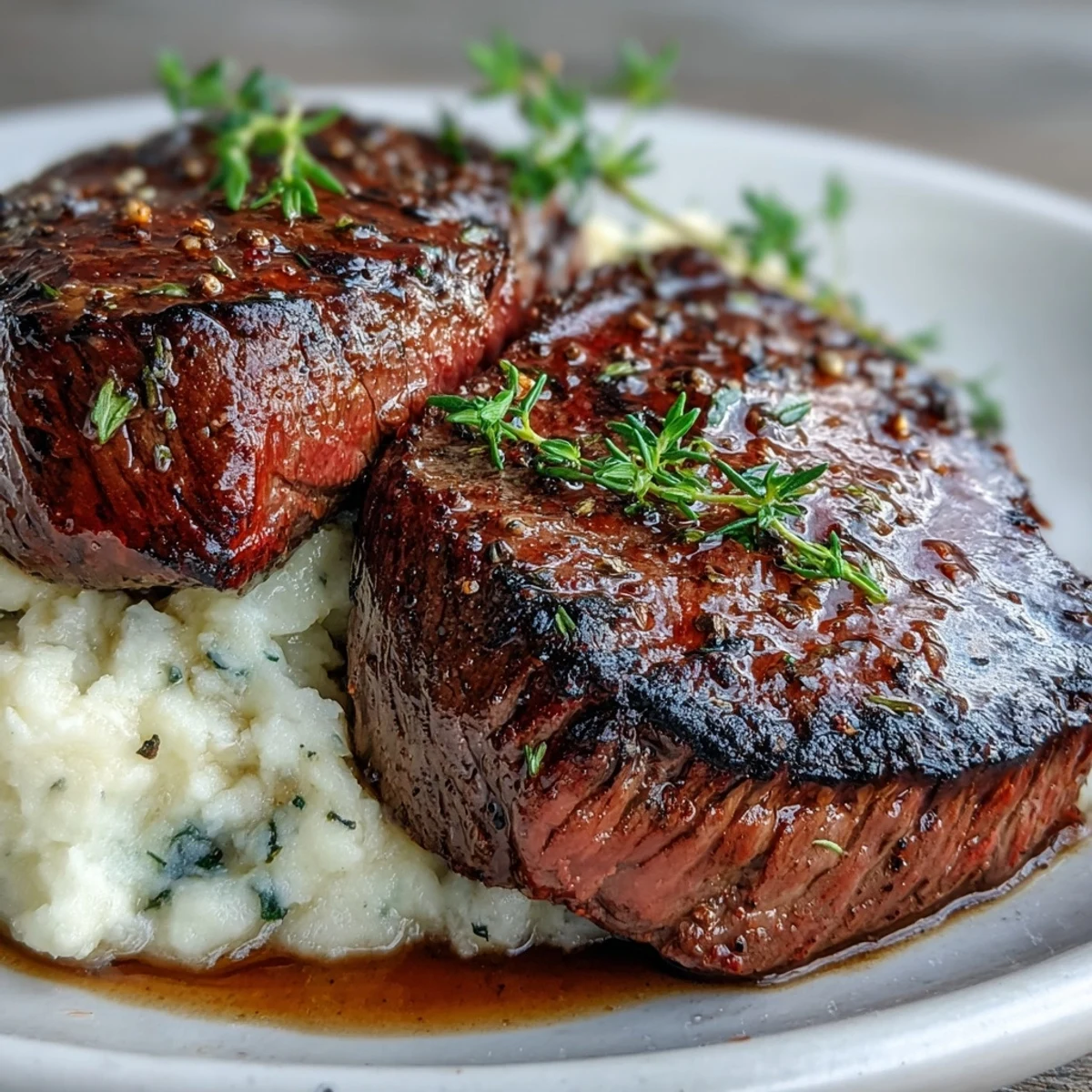 Savory venison steaks served over rustic, creamy swede mash infused with toasted caraway, perfect for a cozy dinner plate.