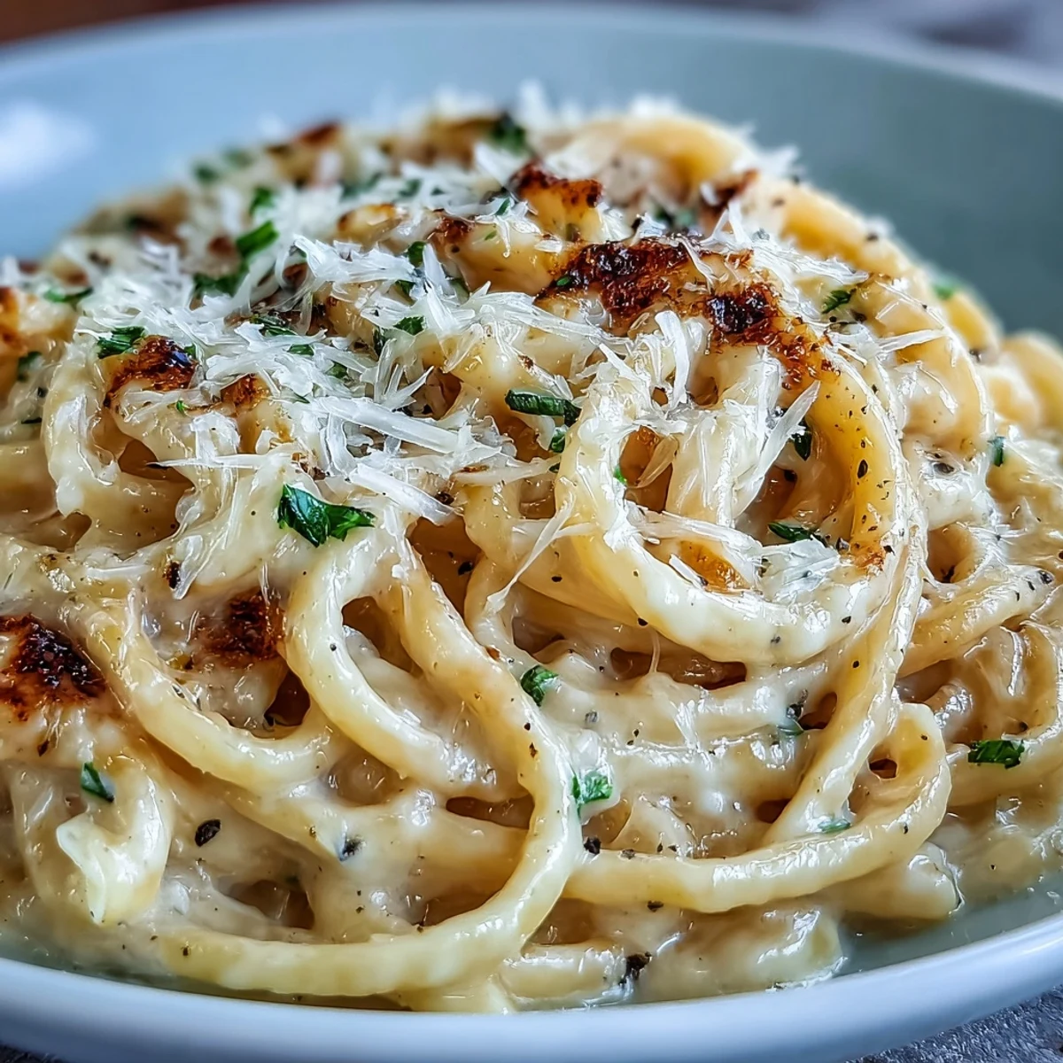 A steaming bowl of homemade cacio e pepe, generously topped with extra Pecorino Romano and cracked black pepper.