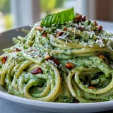 Lush, no-cook avocado pesto coats tender spaghetti for a quick meal.