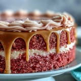 Elegant Bridal Shower Rosé Velvet Cake with shimmering gold drip.