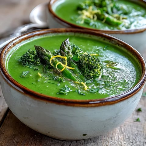A close-up of the Big Green Immunity-Boosting Vegetable Soup, showcasing its creamy, vibrant green texture in a rustic bowl.