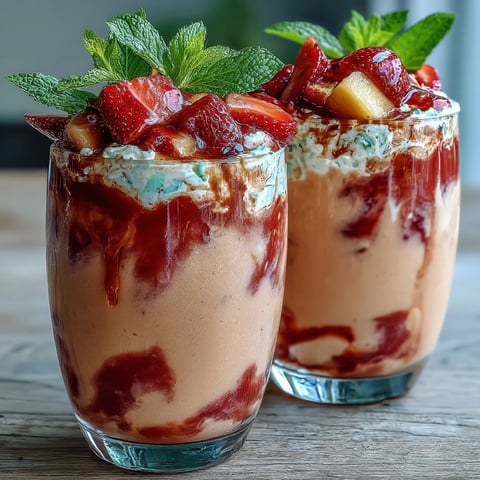 A tall glass of Guava Juice Smoothie with a creamy pink hue, topped with a slice of fresh mango.