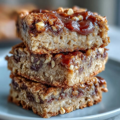 Homemade baked oatmeal bars with banana and chocolate chips on a wooden board.