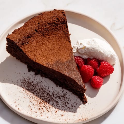 Rich, dark Decadent Flourless Chocolate Cake, a fudgy delight perfect for chocolate cravings.