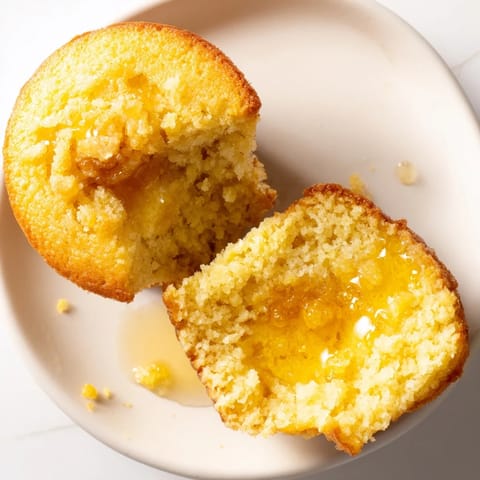 Freshly baked, golden brown honey butter cornbread muffins offering a delightful sweet aroma.