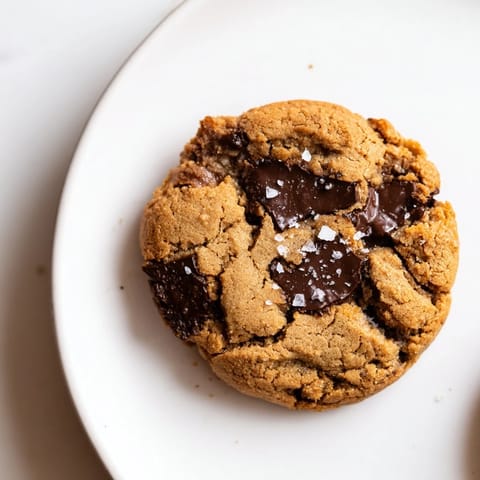 Freshly baked Miso Brown Butter Cookies, studded with rich dark chocolate, offering a sweet and savory delight.