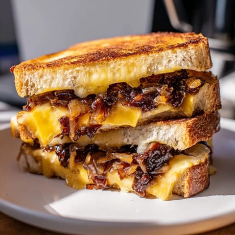 Crispy sourdough encasing gooey cheese and tangy bacon jam—a perfect bacon jam grilled cheese!