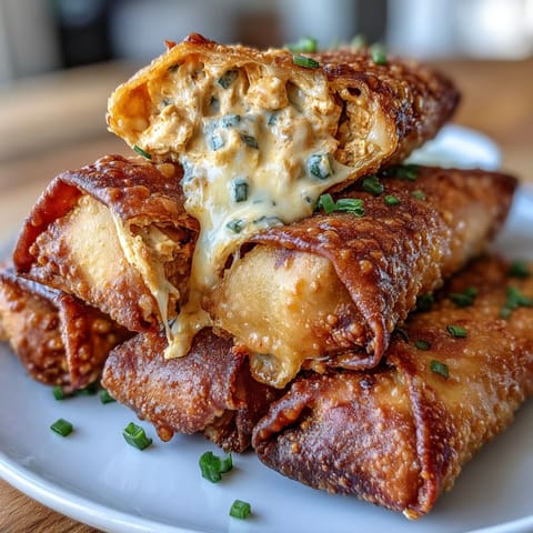 These crispy Buffalo Chicken Dip Egg Rolls feature melted cheddar and fresh green onions inside.
