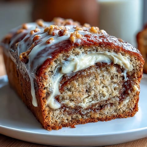 Warm loaf of Cream Cheese Cinnamon Swirl Protein Loaf is sliced on a rustic board, ready for a high-protein snack.