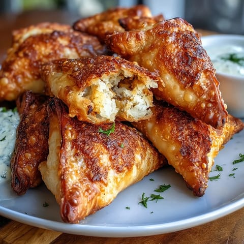 Crispy air fried vegetable samosas filled with spiced potatoes, peas, and carrots, served with vibrant mint chutney.  