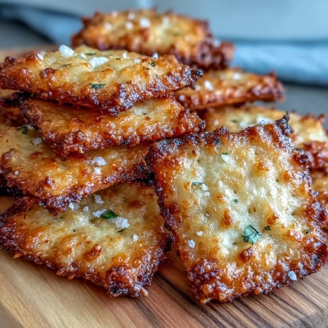Golden sourdough crackers with garlic and Parmesan, baked to crispy perfection and ready for snacking.