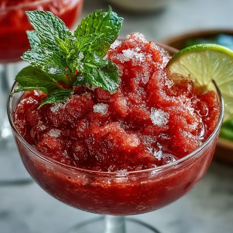 Frozen strawberry daiquiri mocktail with lime sugar rim, a refreshing alcohol-free summer drink with vibrant red color and frosty texture.  
