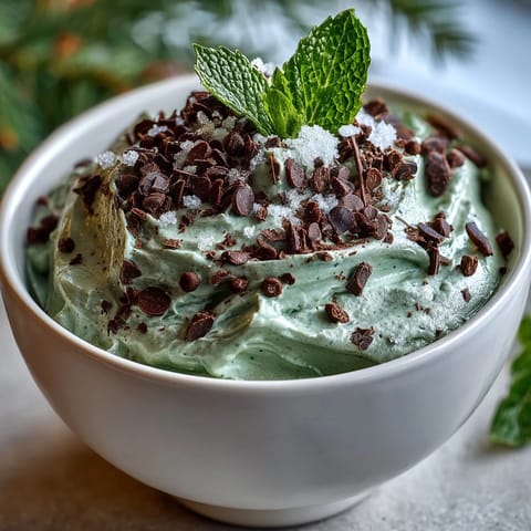 Creamy mint chocolate chip dip with festive green swirls, perfect for dipping cookies and fruit on St. Patrick's Day.