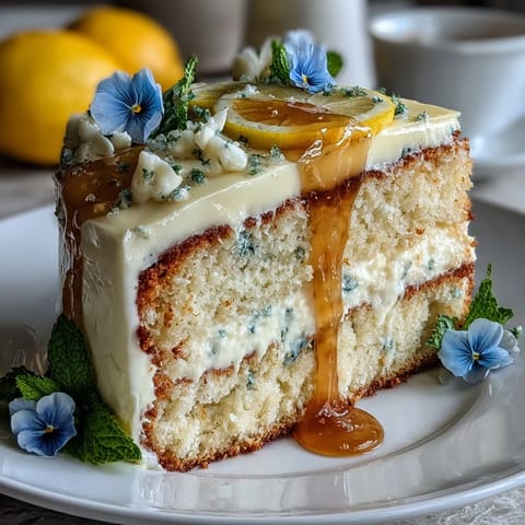 Elegant naked layer cake with lemon curd and edible flowers, perfect for spring celebrations and tea parties.  