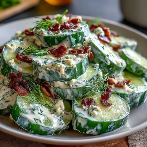 A light and creamy cucumber salad with fresh dill and Greek yogurt, perfect for healthy lunches or barbecues.
