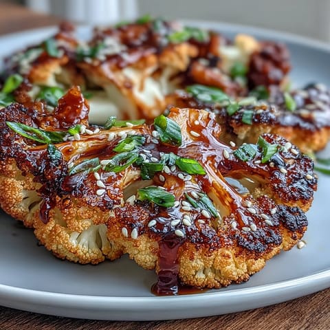 1. Roasted teriyaki cauliflower steaks with a glossy, savory glaze, perfect for a vegetarian main dish.  