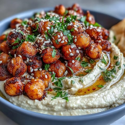 Crispy Chickpea Bowls with roasted spiced chickpeas, creamy hummus, and colorful grilled vegetables. A nourishing vegan meal perfect for lunch or dinner.
