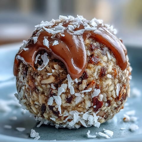 Carrot Cake Bliss Balls made with walnuts, oats, dates, and grated carrots for a healthy snack.  