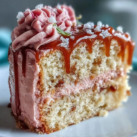 Beautiful pink wedding cake made with rosé wine, featuring a delicate gold cascade.