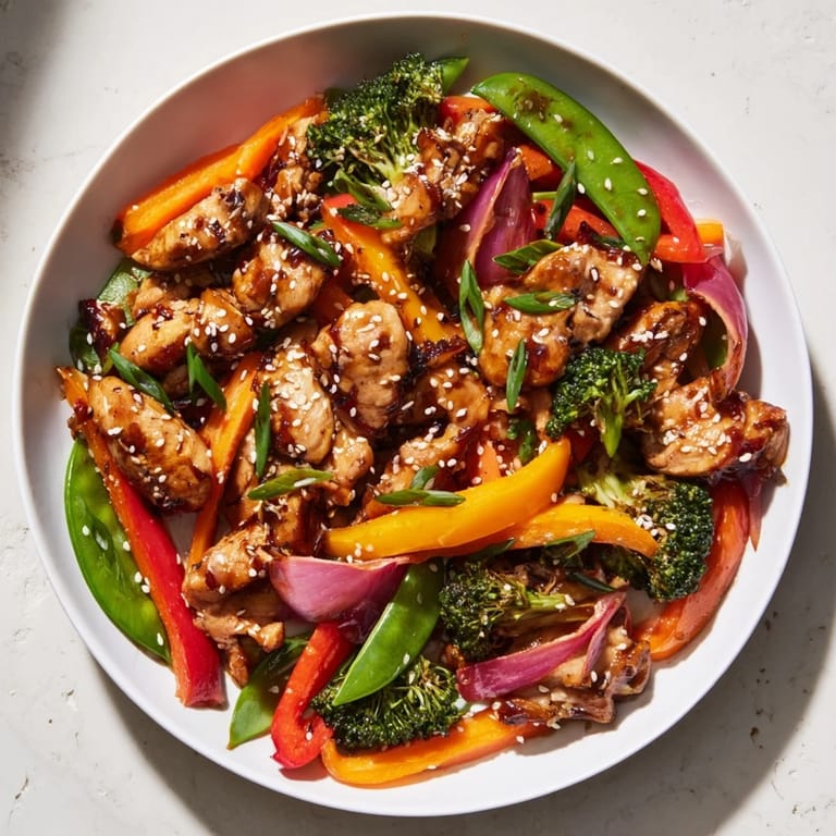 This Sheet Pan Chicken Stir-Fry shows chicken and veggies arranged for roasting until perfectly cooked.