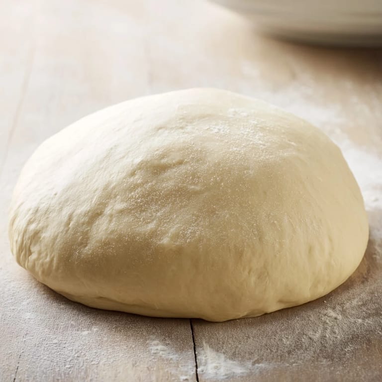 Freshly rolled Homemade Pizza Dough, soft and ready to bake, smells heavenly in the kitchen.