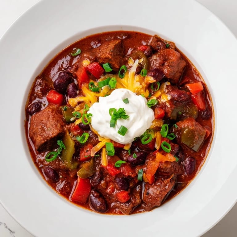 Served with toppings, this Winter Warming Chili con Carne looks delicious with a vibrant texture, perfect comfort food.